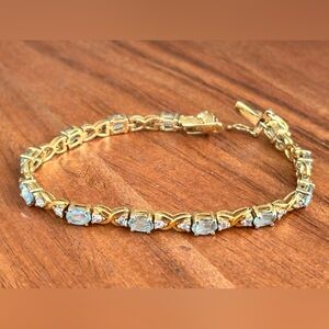 Sterling Silver 925 Blue Topaz CZ Tennis Bracelet Gold Plated
